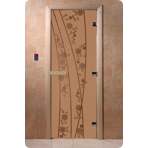 Дверь для сауны DoorWood (Дорвуд) 60x200 Основная серия Весна цветы (бронза матовое) левая