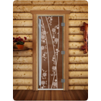 Дверь для сауны DoorWood (Дорвуд) 70x190 Престиж (с рисунком) Весна цветы правая (бронза матовая)