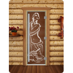 Дверь для сауны DoorWood (Дорвуд) 80x210 Престиж (с рисунком) Искушение левая (прозрачная)